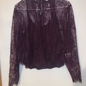 maroon lace long sleeve with tank top
